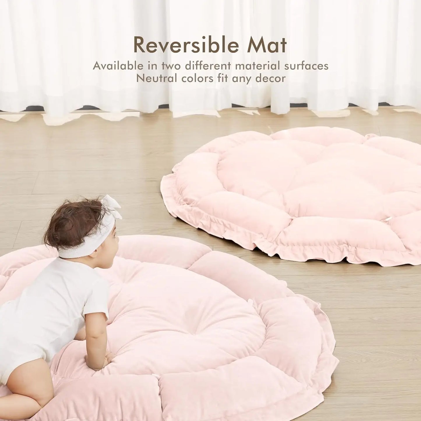 5-in-1 Baby Play Gym Mat with Reversible Tummy Time Pad and 5 Sensory Toys for Newborn to Toddler Development (Pink)