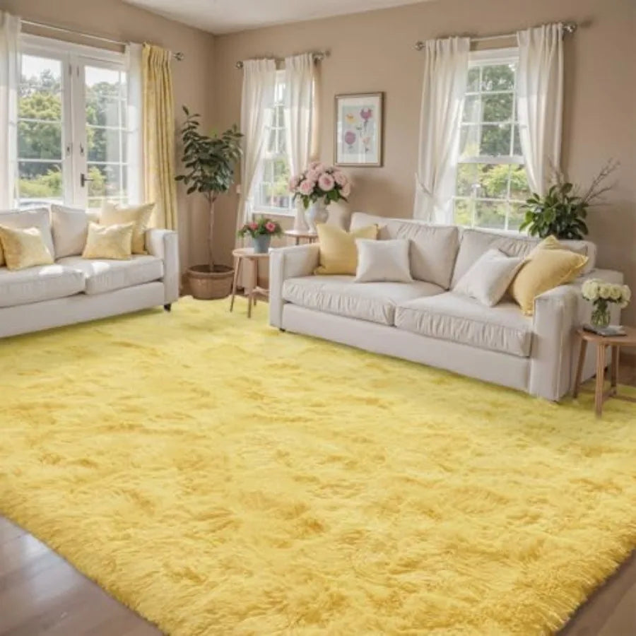 6x9 Yellow Shag Area Rug for Living Room Decor: Fluffy Plush Carpet with Non-Slip Backing Ideal for Bedroom Nursery Playroom