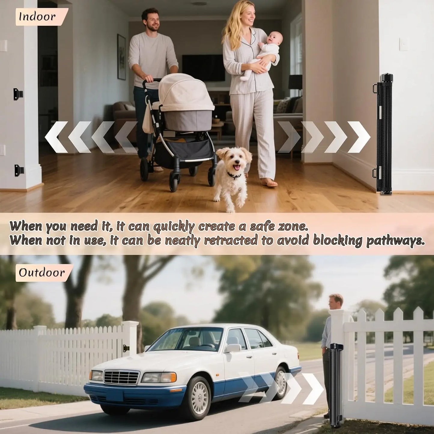 200-Inch Retractable Baby Gate, 42-Inch Tall with Reinforced Strip for Safety, 16-FT Wide for Indoor/Outdoor Use