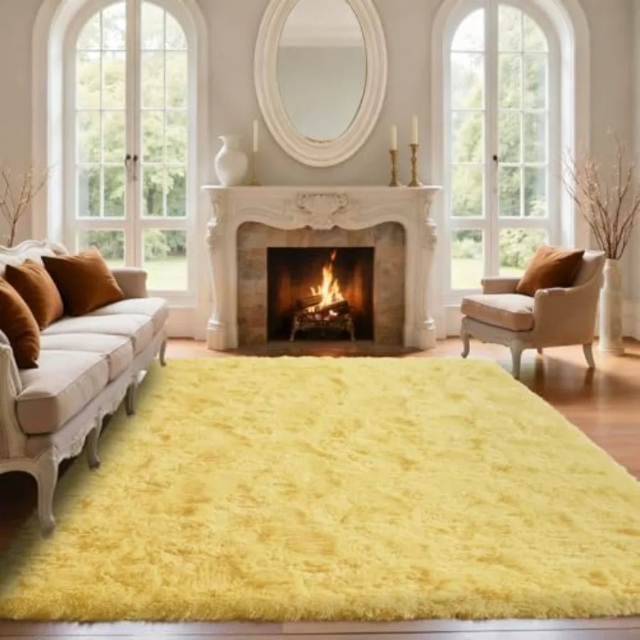 6x9 Yellow Shag Area Rug for Living Room Decor: Fluffy Plush Carpet with Non-Slip Backing Ideal for Bedroom Nursery Playroom