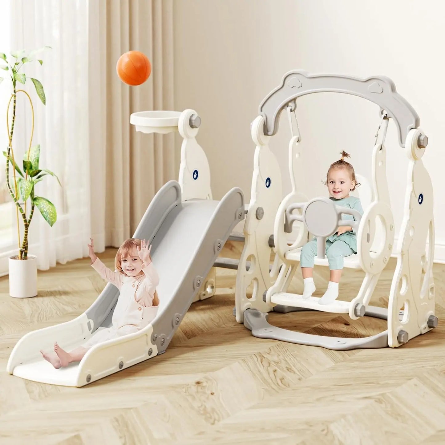 6 in 1 Toddler Slide and Swing Set Outdoor Playset Kids Slide for Toddlers 1-3 Indoor Playground Baby Climber Toys
