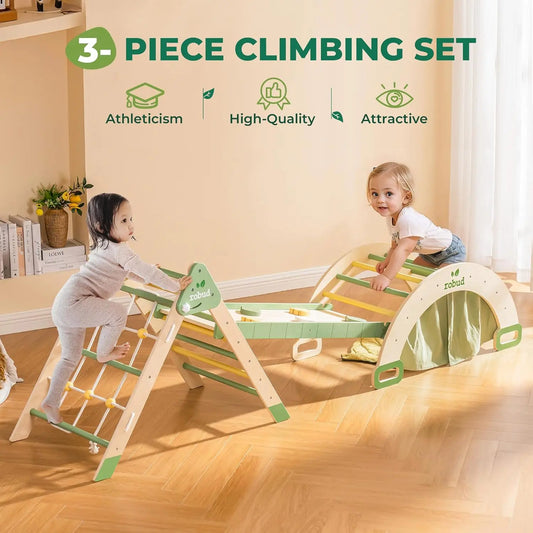 Robotime Robud 7 in 1 Triangle Set Foldable Wooden Climbing Toy Montessori Foldable Climbing Set with Rope Net