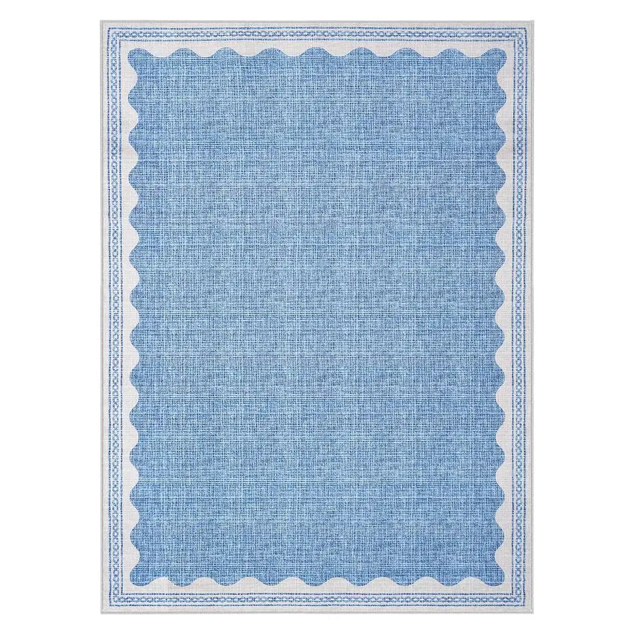 Scalloped 5 X 7 Area Rugs Washable NonSlip Solid Blue Modern Minimalism LowPile Carpet for Bedroom