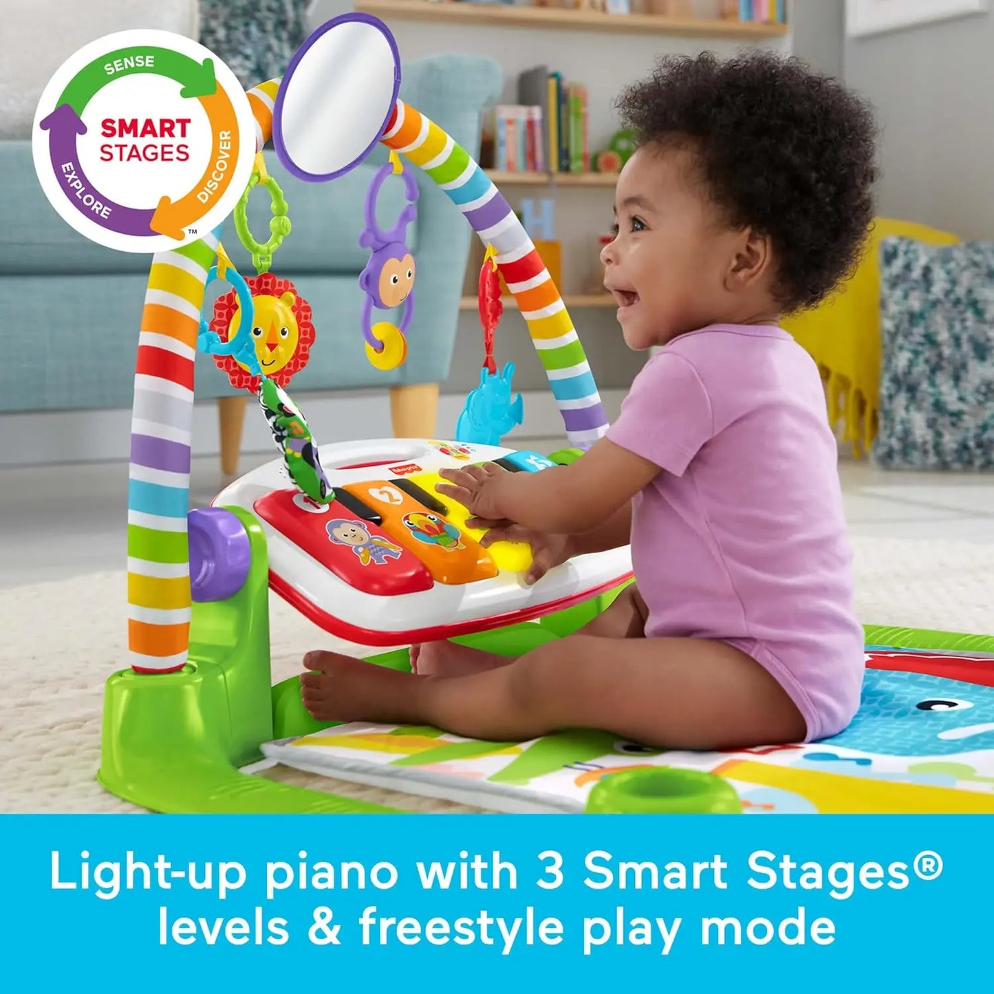 Deluxe Baby Playmat with Kick & Play Piano Gym and Soft Rattles for Newborns to Toddlers