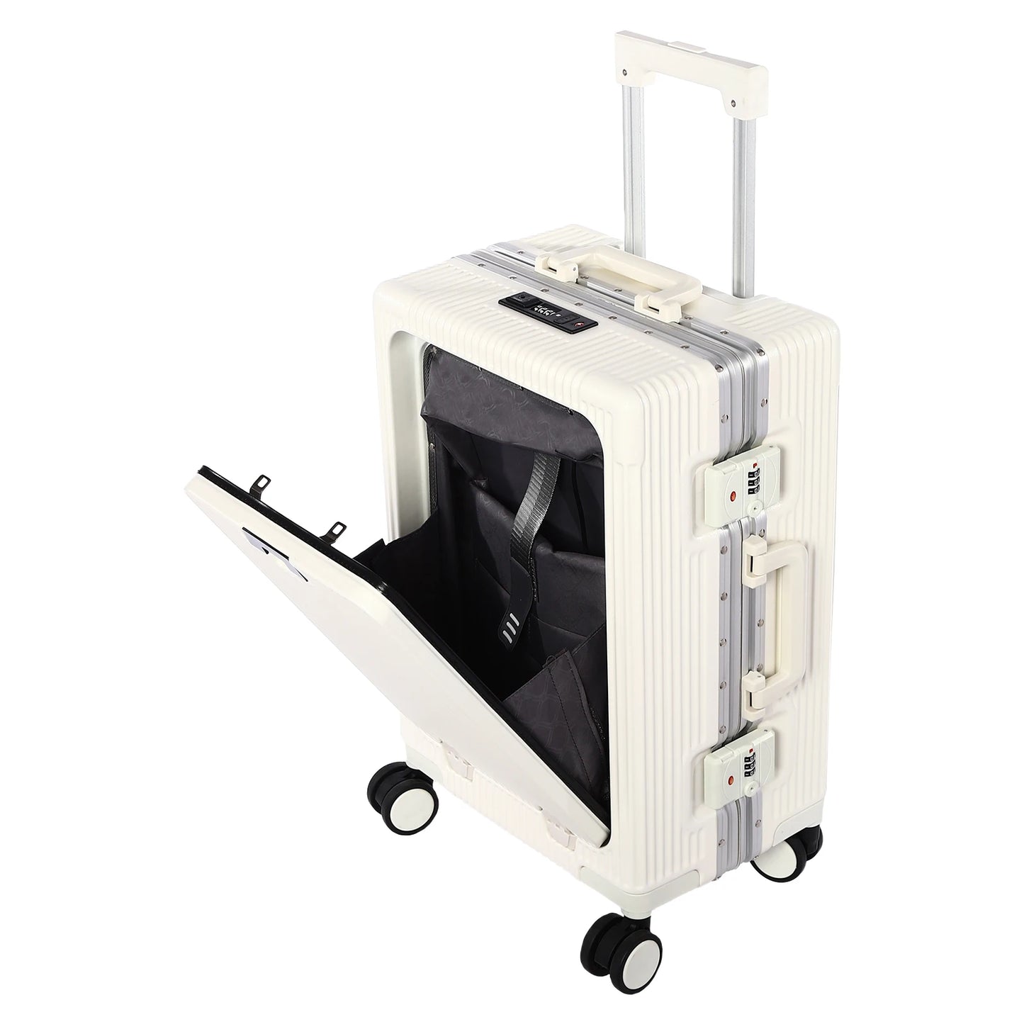 Bymaocar 20 Inch Carry On Luggage USB Charging Port Cup Holder Front Opening PC Hard Shell Suitcase for Airplane Travel