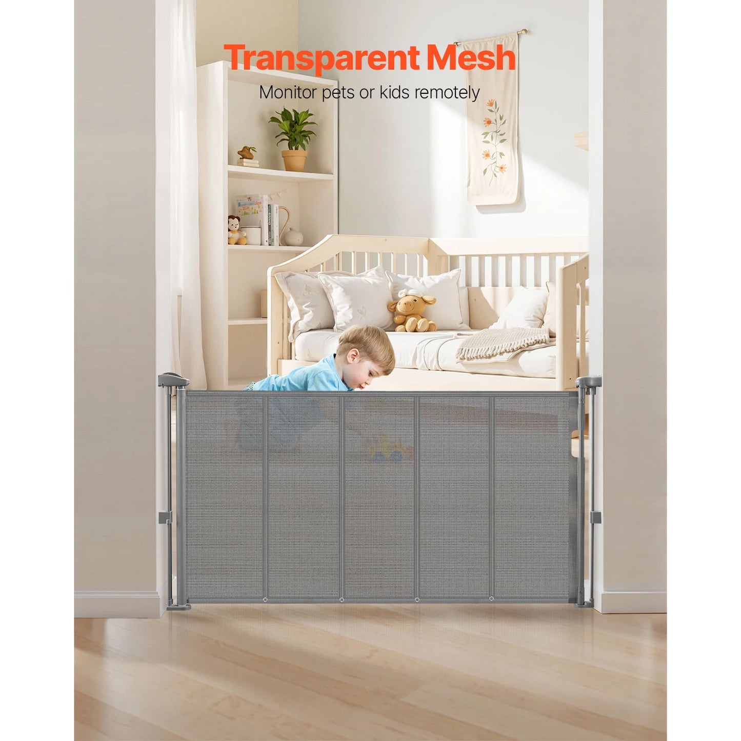 SucceBuy 55/71/110in Retractable Baby Gate 34in Tall Extends Wide Retractable Gate for Kids Mesh Material Easy to Install