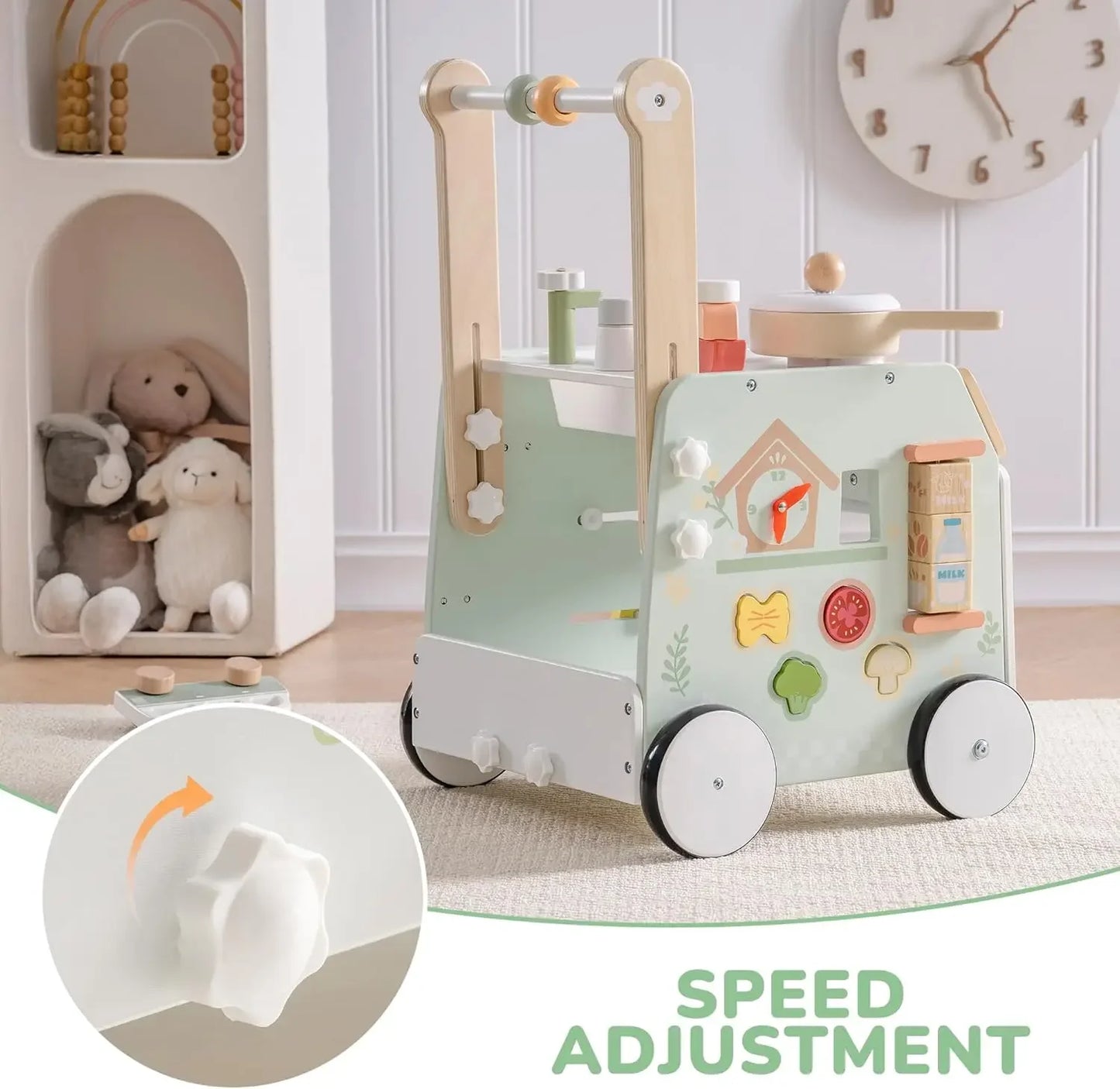 Robud Adjustable Height Speed Wooden Baby Walker Push Toy