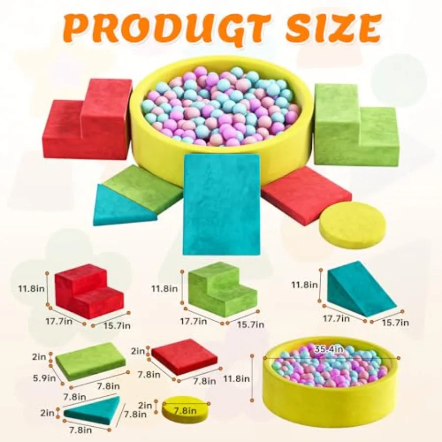 Soft Foam Climbing Blocks Set with Ball Pit for Indoor Play Modular Toddler Climber in Pastel Colors Safe Crawling Sliding Play