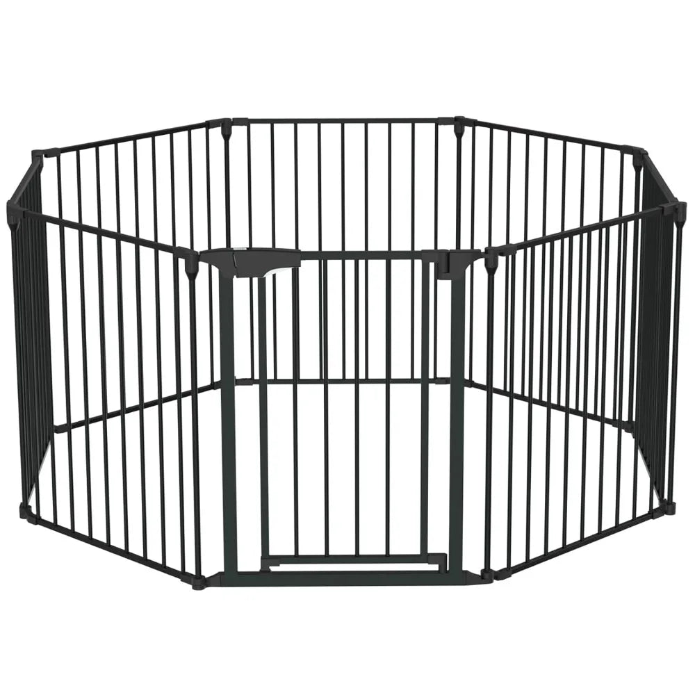 Wide Configurable Baby Gate, Fireplace Safety Fence/Guard, Adjustable 5-Panel Metal Play Yard for Toddler