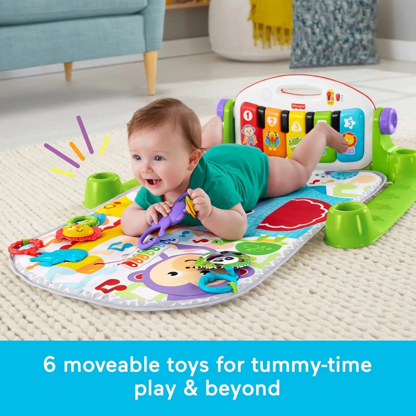 Deluxe Baby Playmat with Kick & Play Piano Gym and Soft Rattles for Newborns to Toddlers