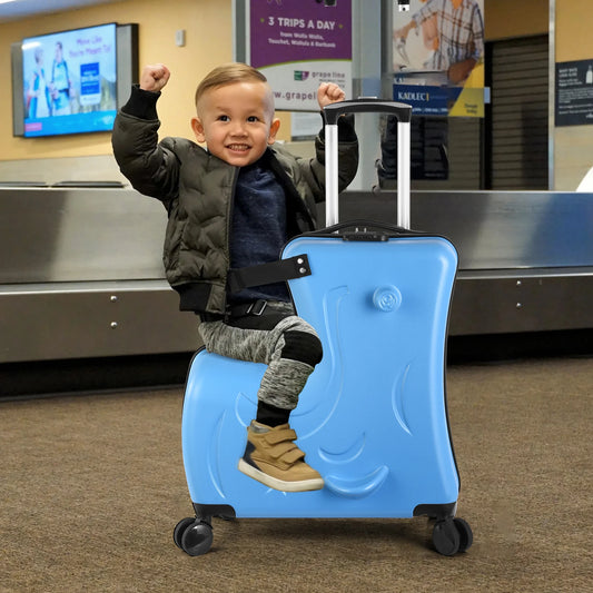 Ride-On Luggage, 24 Inch Portable Kids Travel Suitcase with Password Lock and Durable Wheels for Summer Camps and Sleepovers
