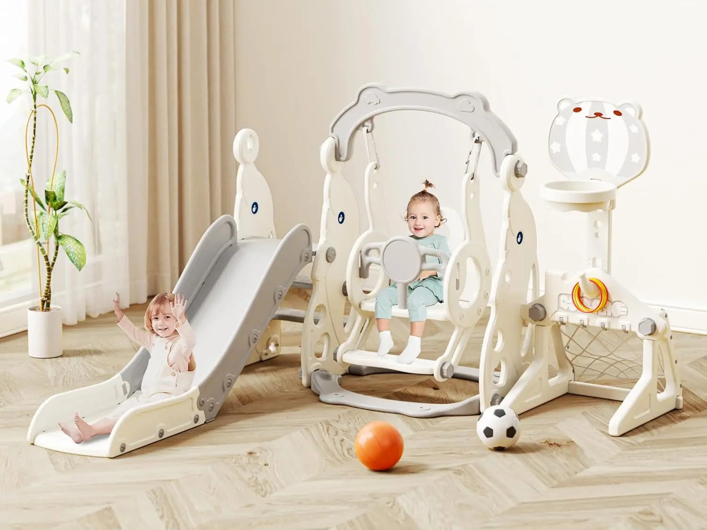 6 in 1 Toddler Slide and Swing Set Outdoor Playset Kids Slide for Toddlers 1-3 Indoor Playground Baby Climber Toys