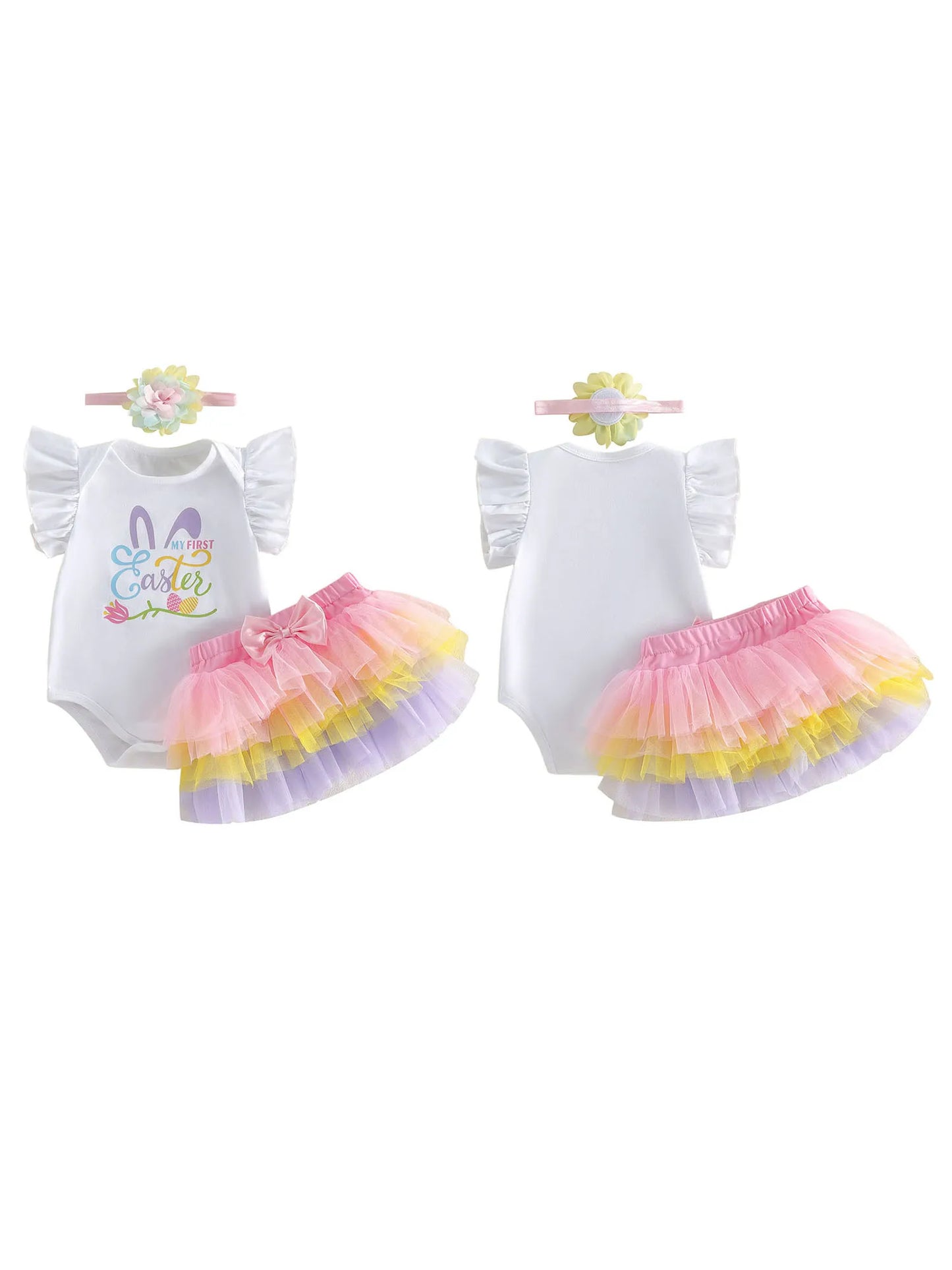 Cute Baby Girls Easter Bunny Romper Dress with Matching Headband and Bow Set for Spring Celebration