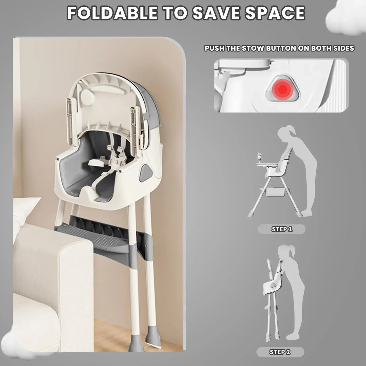 Foldable Baby High Chair 6 Months Plus, with Large Anti slip Pad & Toy Rack