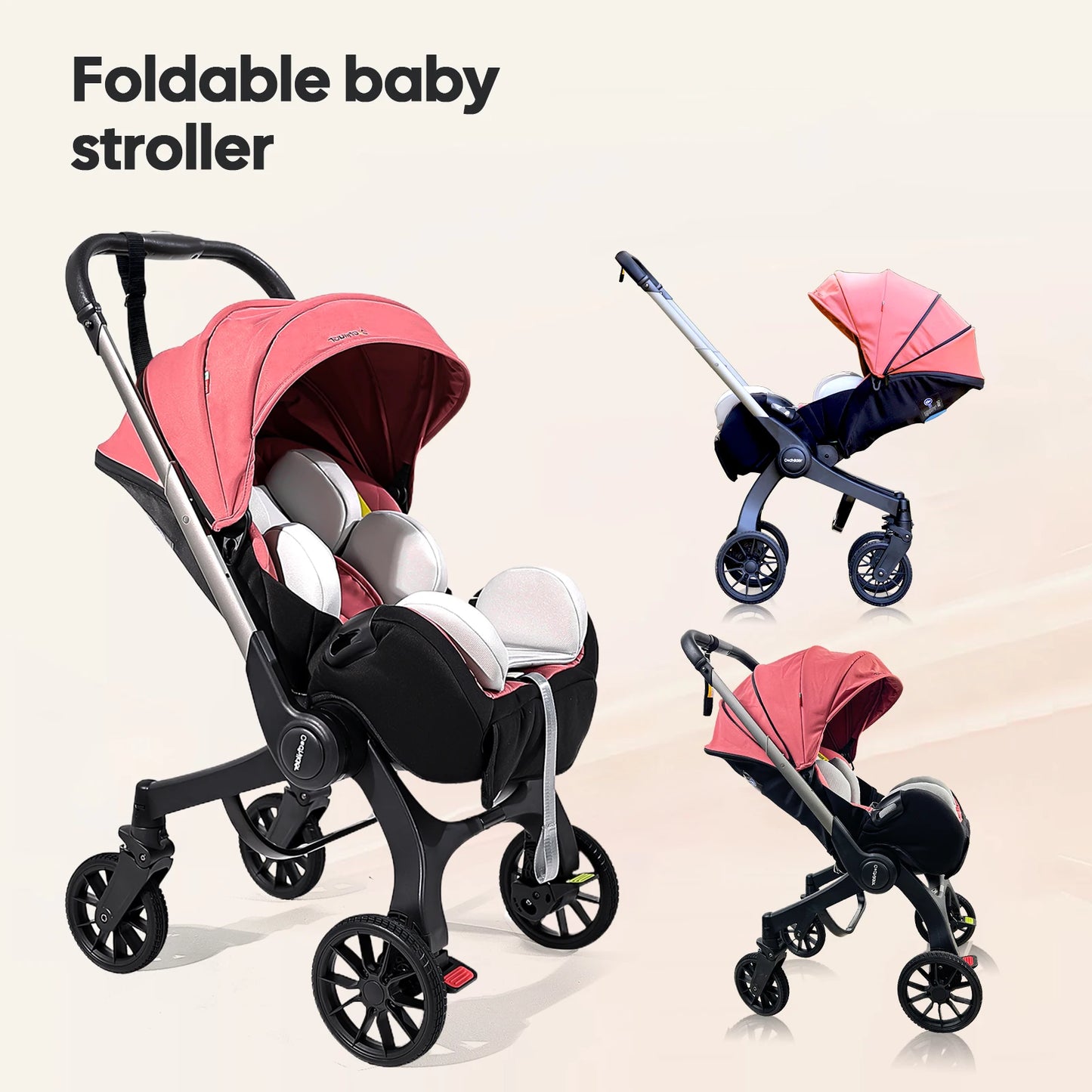 All-Terrain Foldable Baby Stroller, Bidirectional Travel System with Adjustable Backrest, Perfect Camping Cart for Fall