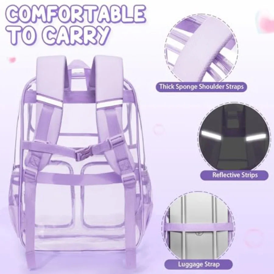 Clear Backpack for Girls - 3 PCS Heavy Duty Boys Clear Bags Schoolbag Large Transparent PVC Bookbag with Lunch Box Pencil Case