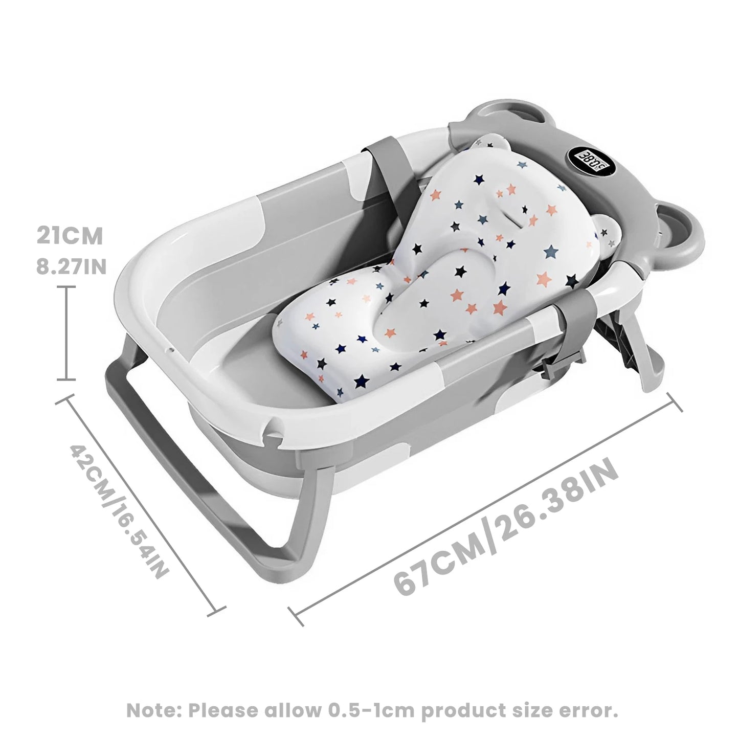 Portable Travel Bathtub, Collapsible Baby Bathtub, with Thermometer & 1 Soft Floating Cushion