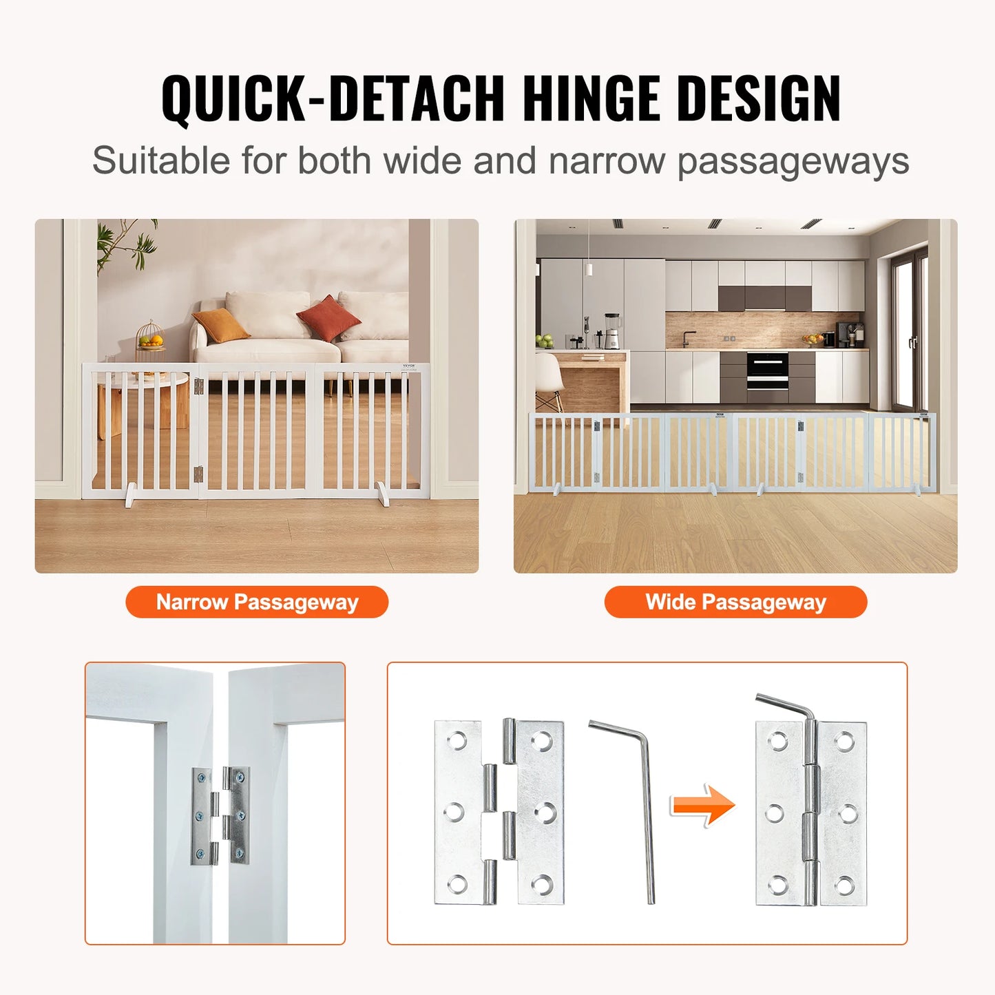 SucceBuy Free Standing Dog Gate Freestanding Pet Gate 3 Panels Foldable Dog Gate for Narrow Passageways Expandable Barrier