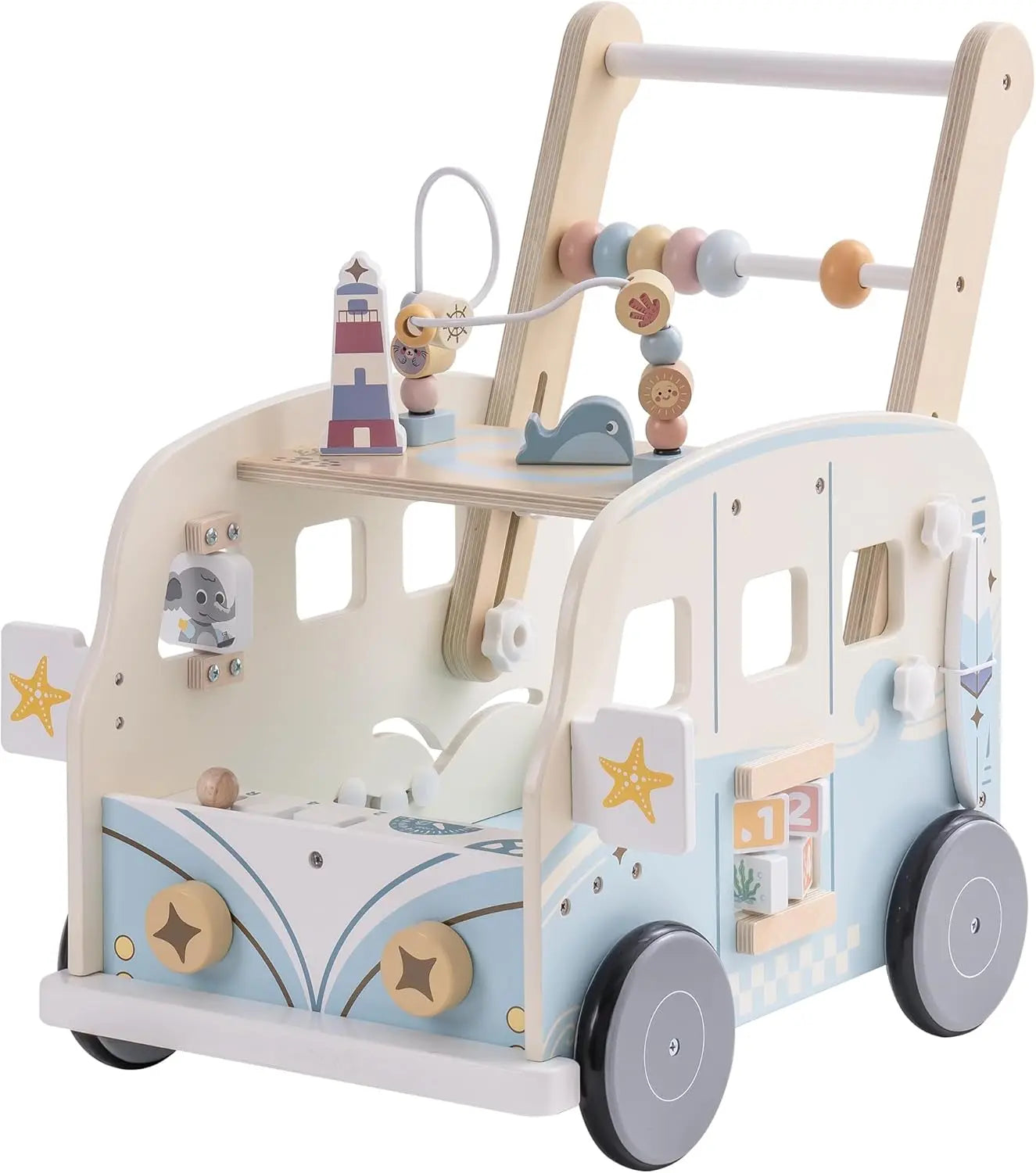 Robotime Robud Wooden Baby Walker Baby Push Along Activity Walkers with Wheels Multifunctional Baby Walker