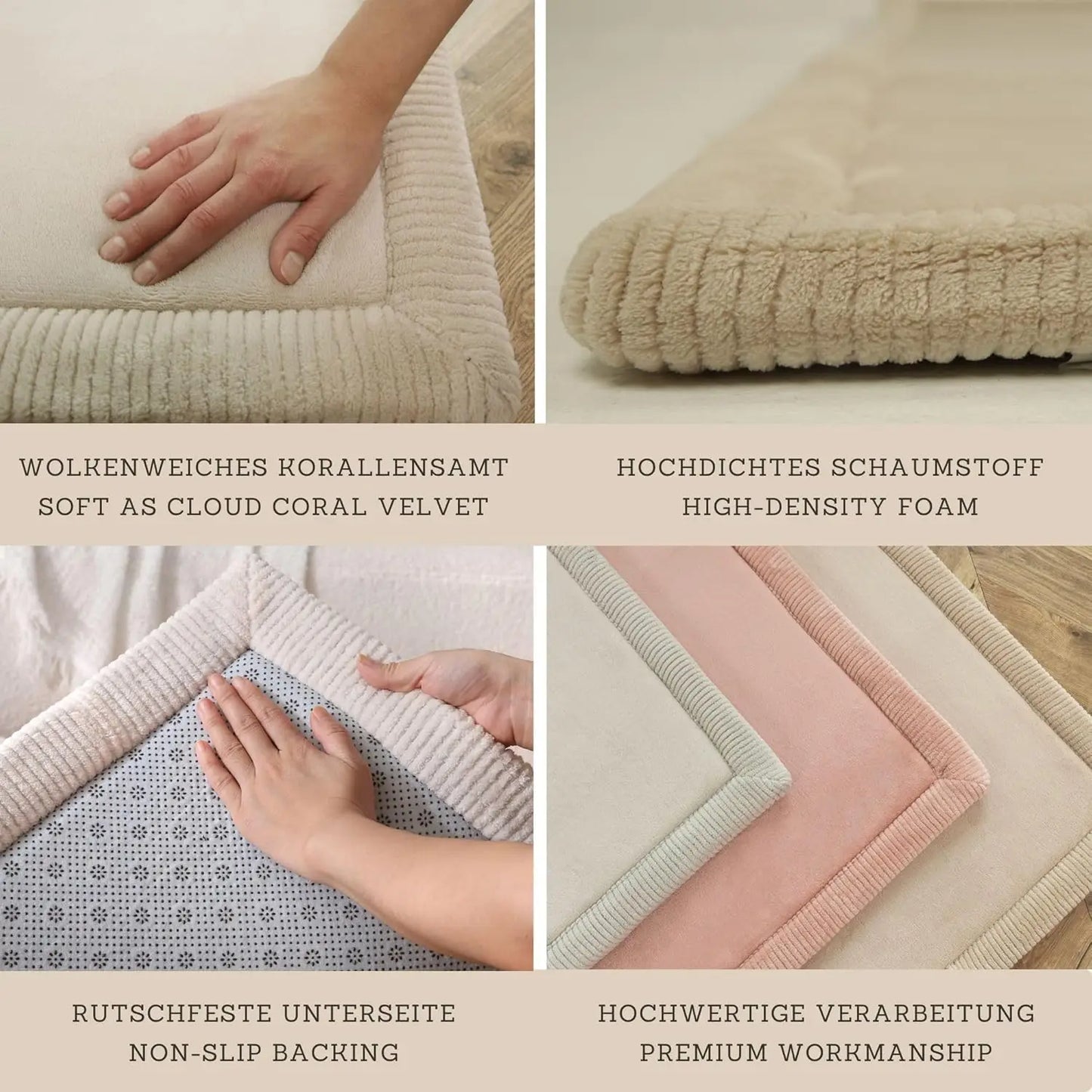 Coral Velvet Memory Foam Crawling Play Mat Non Slip Water Resistant Easy Care Tummy Time Rug For Floor Playpen