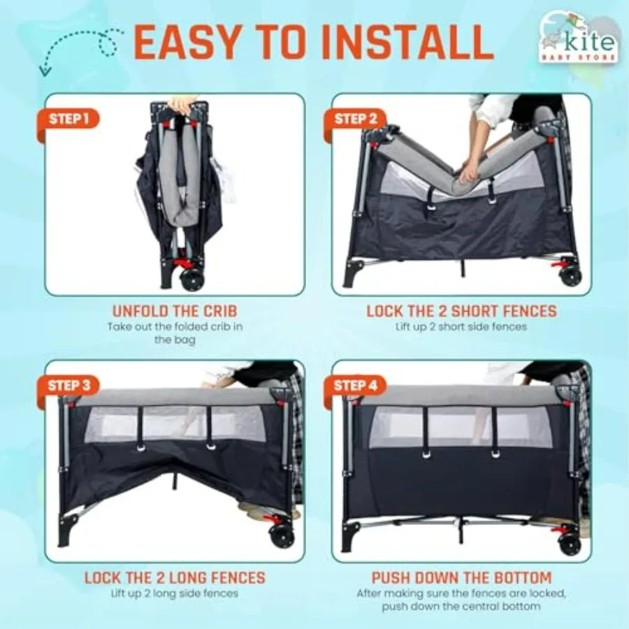 5 in 1 Baby Bassinet Portable Crib Bedside Sleeper with Diaper Changer Playard Travel Pack and Play Newborn to Toddler