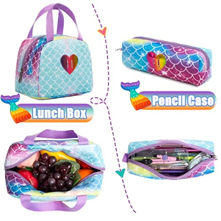 Mermaid Rolling Backpack for Girls Wheels Backpacks for Elementary Student Wheeled Trolley Trip Luggage