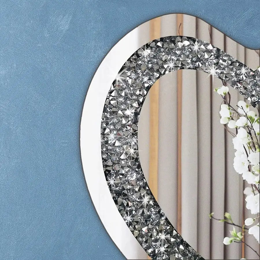 Crystal Crush Diamond Heart Shaped Silver Mirror for Wall Decoration
