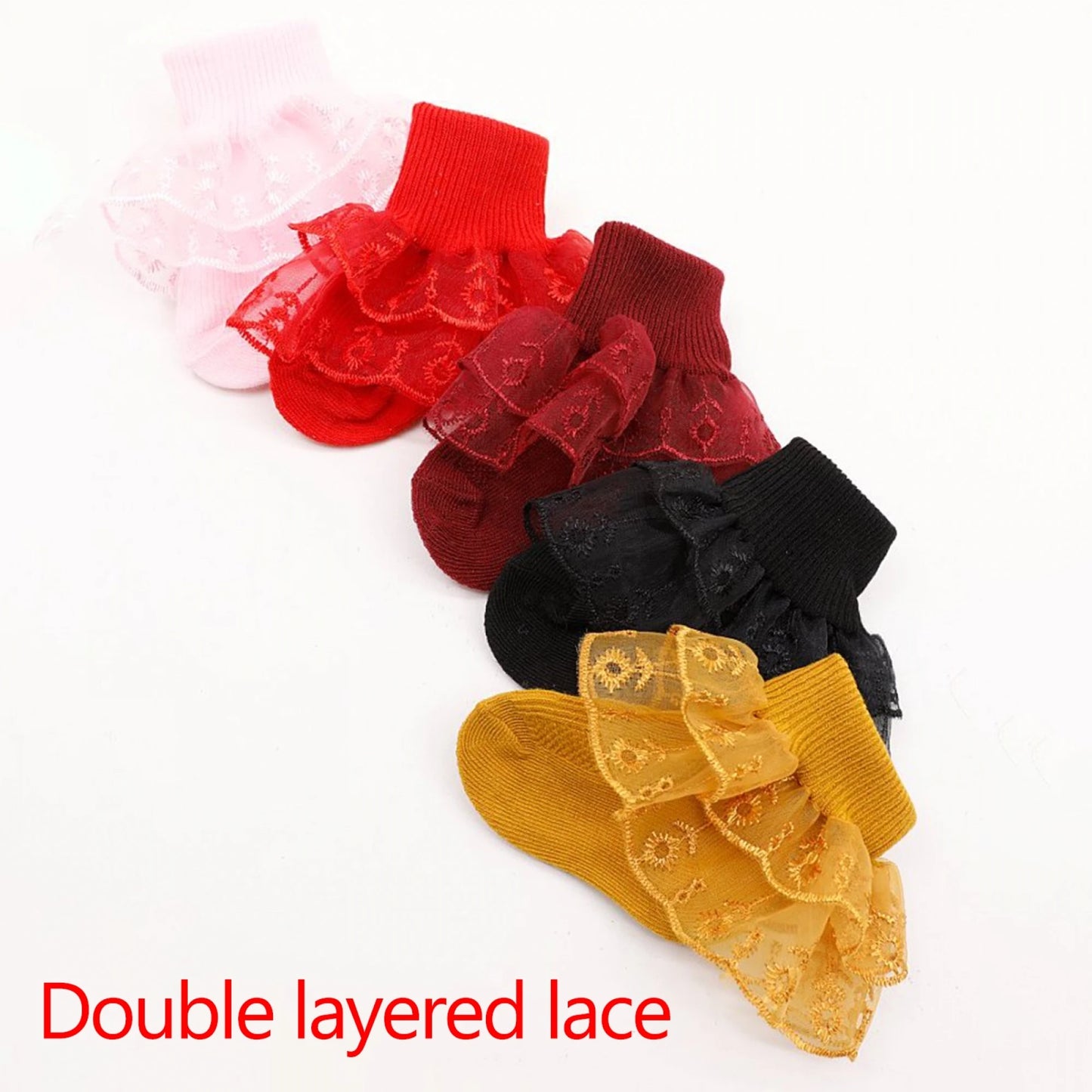Adorable Toddler Girls Frilly Socks Stylish Lace Trimmed Dress Crew Socks for Everyday Wear and Special Occasions