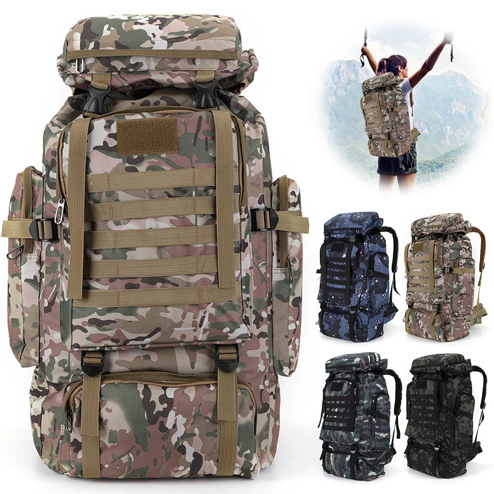 80L Mountaineering Backpack 600D Oxford Cloth Trekking Backpack Multiple Pockets Mountain Climbing Rucksack Travel Accessories