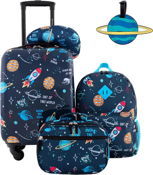 Kids Space-Themed Luggage Set, 5-Piece Travel Gear for Children's Adventures
