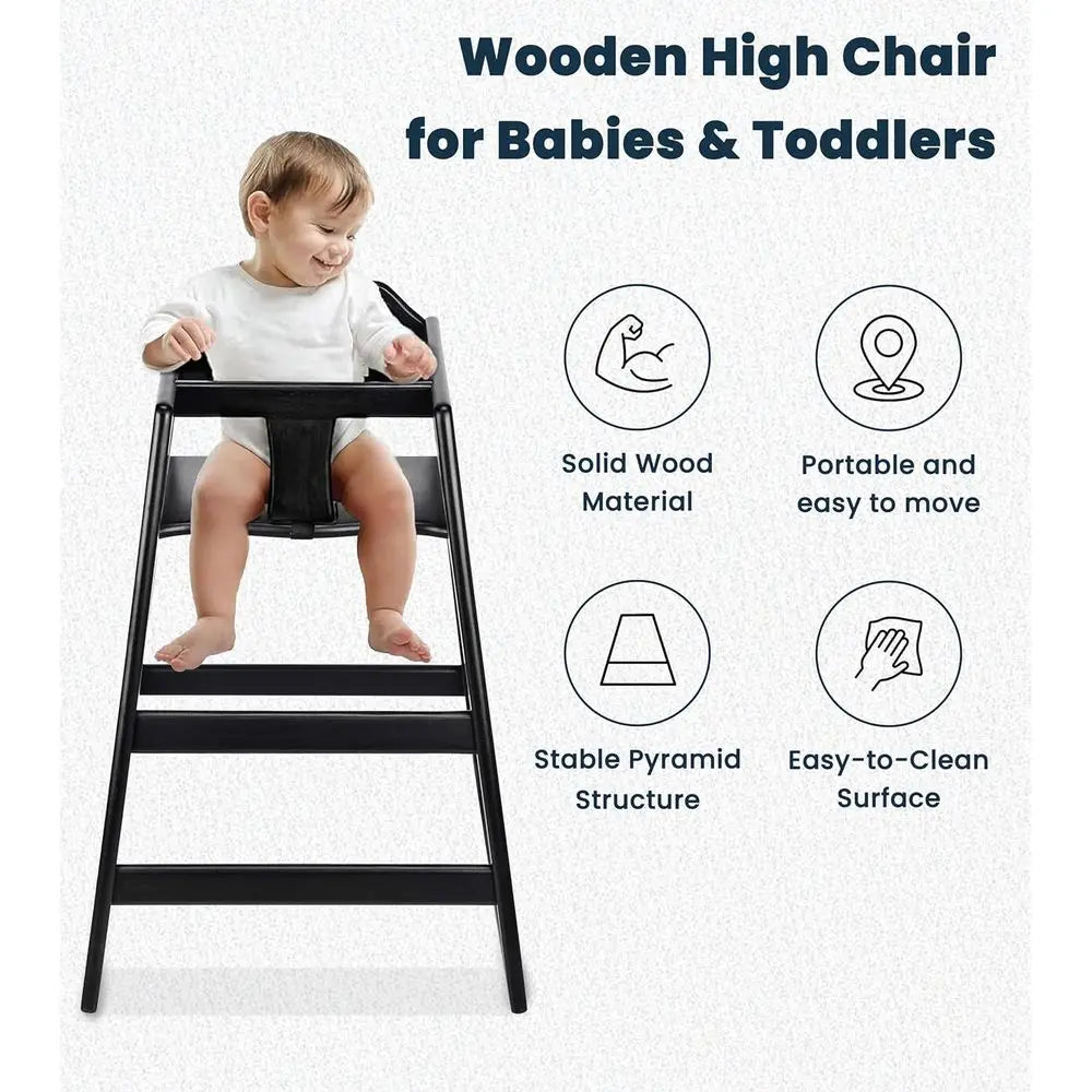 Wooden High Chairs or Babies and Toddlers with Saety Strap