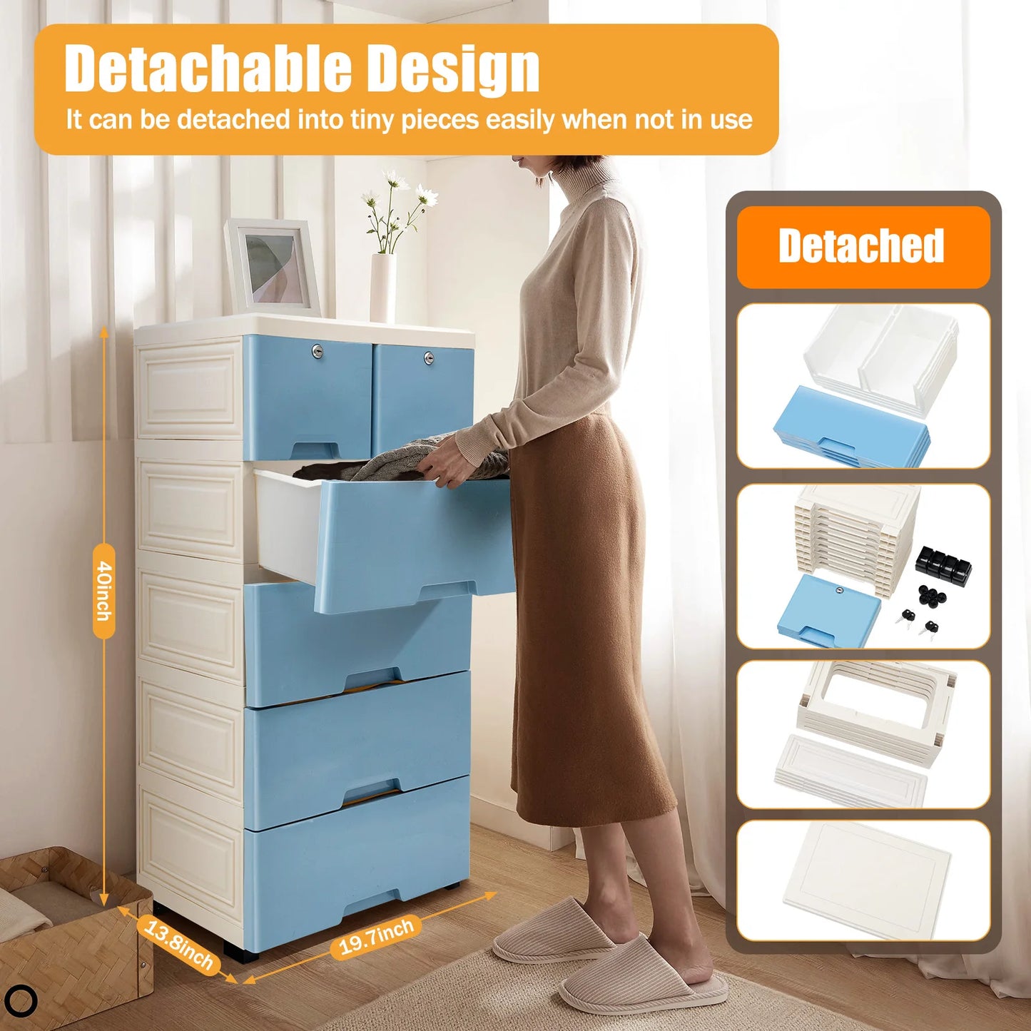 Classic 6 Drawer Plastic Dresser Storage Tower Closet Organizer Unit