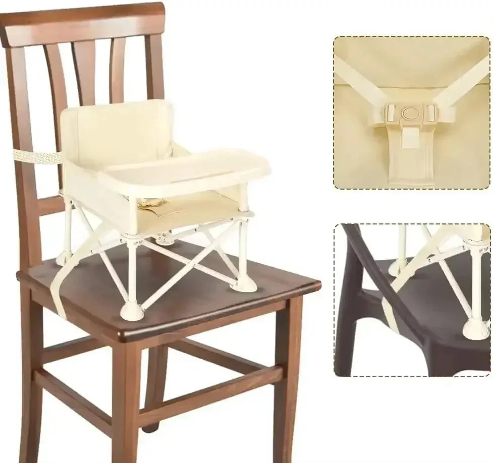 Foldable Portable Baby Dining Chair with Safety Belt & Storage Bag