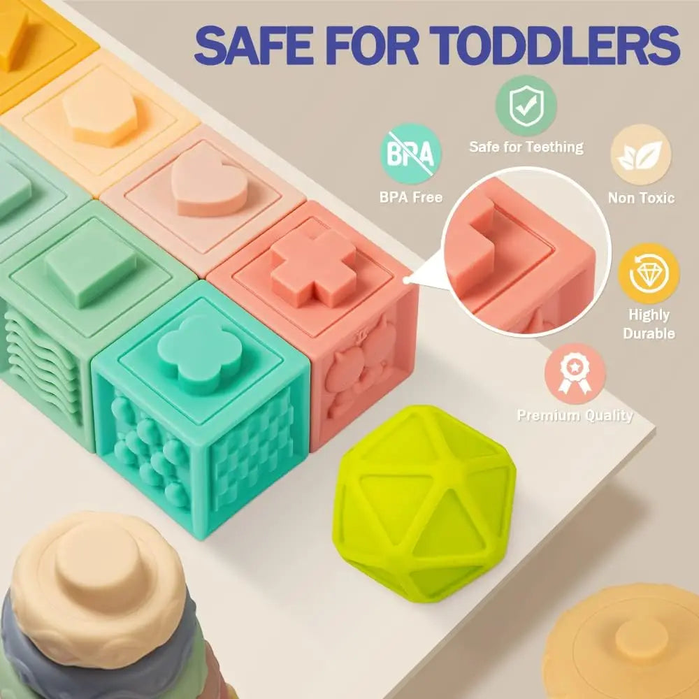 Stacking Blocks & Teething Rings & Sensory Balls for Development