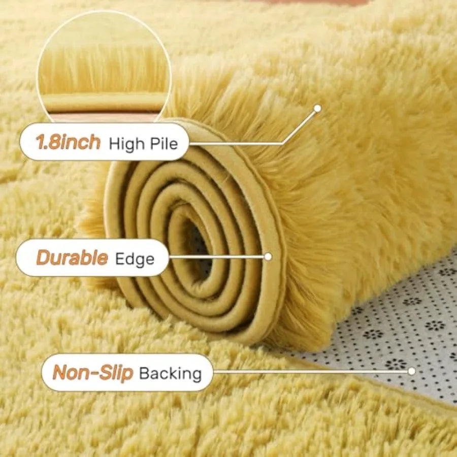 6x9 Yellow Shag Area Rug for Living Room Decor: Fluffy Plush Carpet with Non-Slip Backing Ideal for Bedroom Nursery Playroom