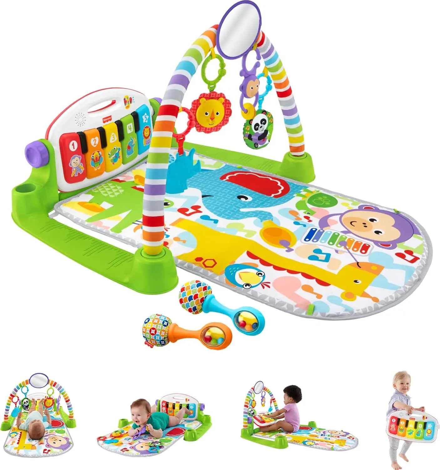 Deluxe Baby Playmat with Kick & Play Piano Gym and Soft Rattles for Newborns to Toddlers