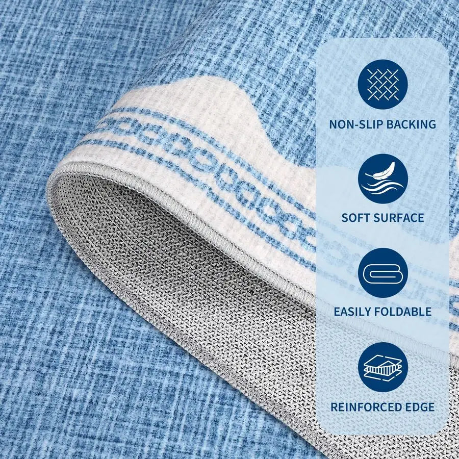 Scalloped 5 X 7 Area Rugs Washable NonSlip Solid Blue Modern Minimalism LowPile Carpet for Bedroom