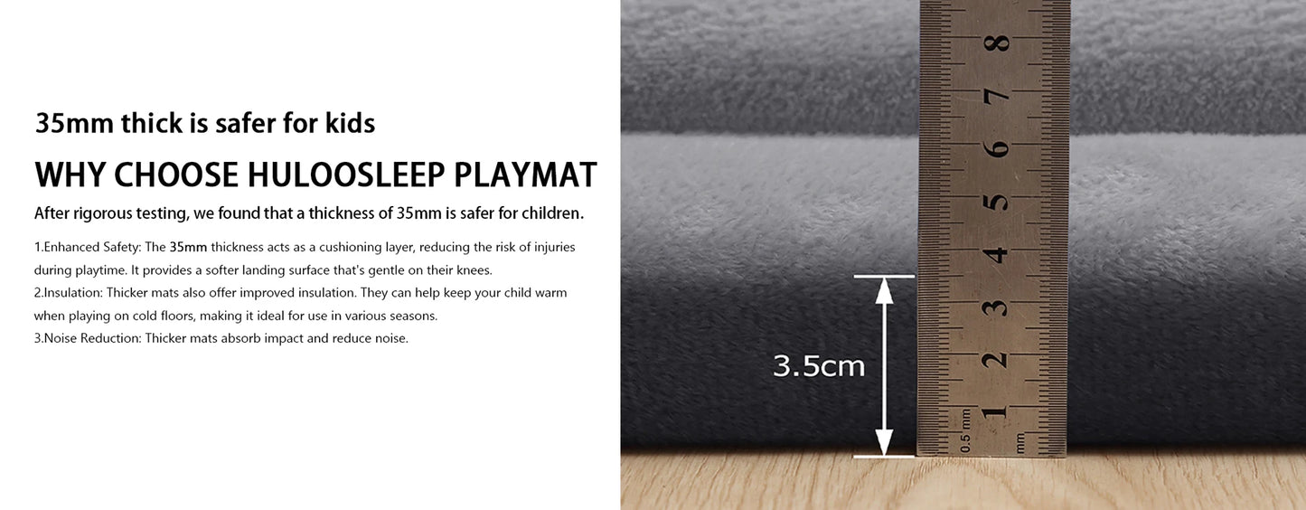 Huloosleep Baby Play Mat 1.3" Thick Foam Anti-Fall Cushion Mat for Kids Room Bedroom Bedside Rugs Coral Velvet Crawling Mat