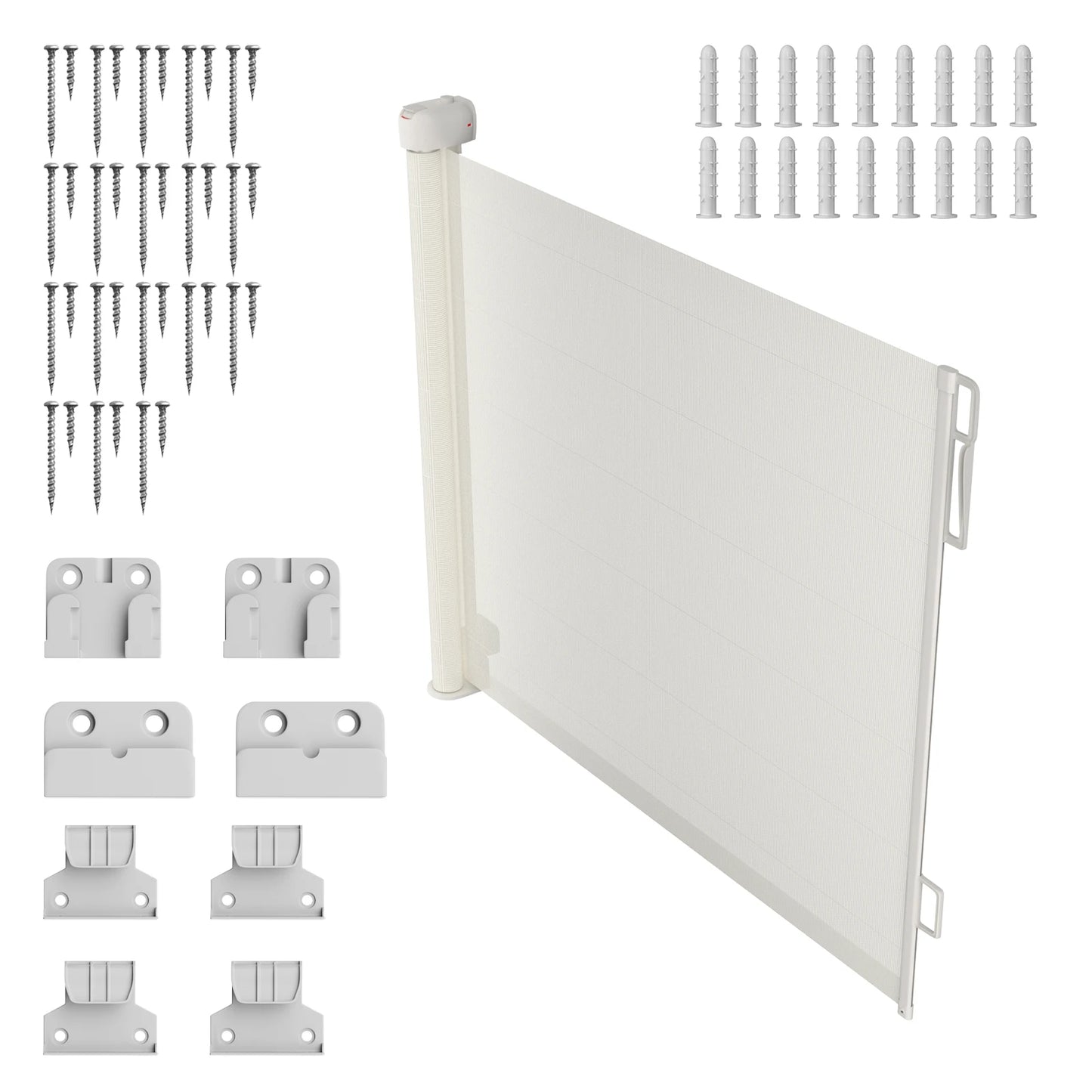 Extra Wide Kids Pets Gate Retractable Dog Gate for Babies, White Child Baby Gates, One Handed Operation Mesh Safety