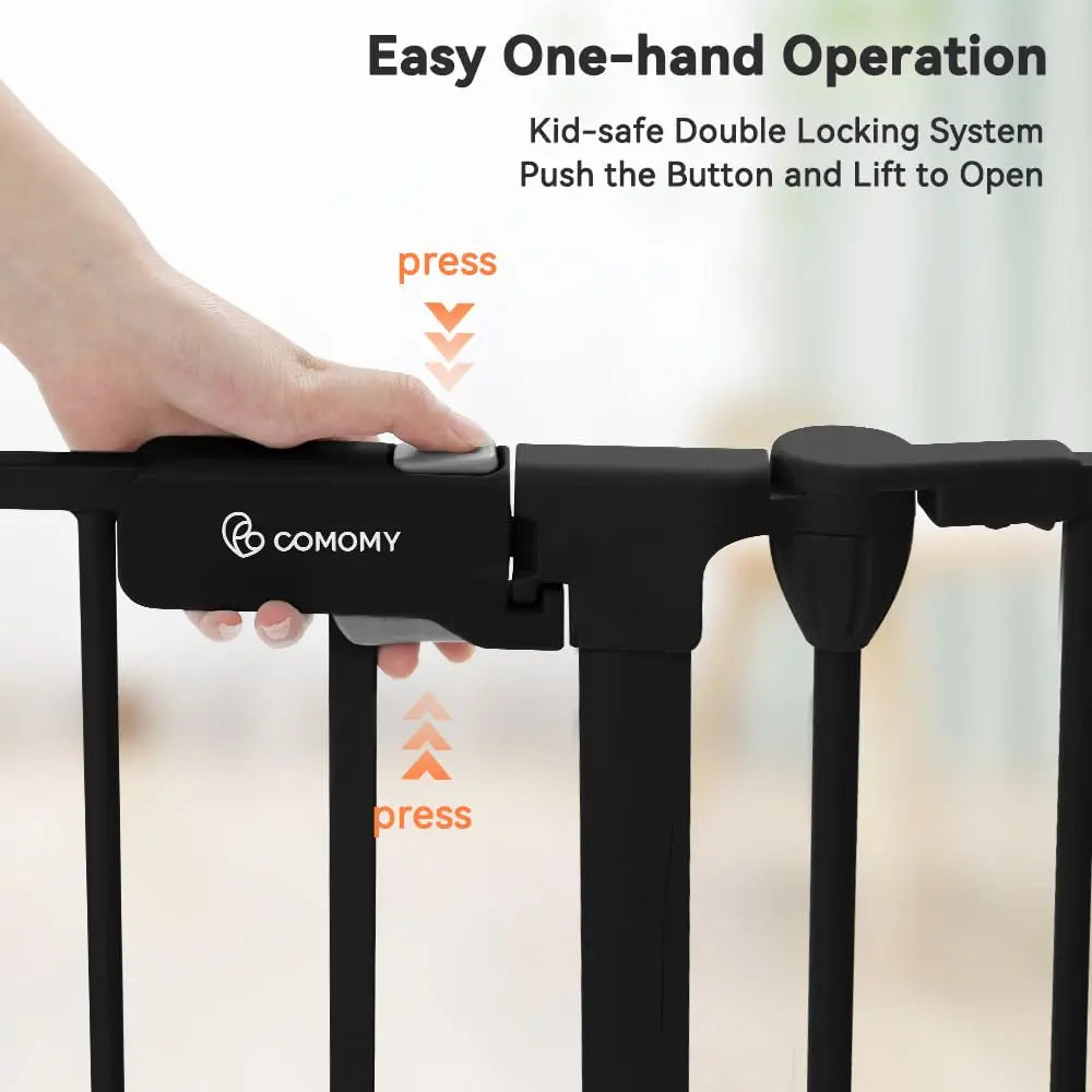 150" Wide Auto-Close Baby and Pet Gate with Door, 6 Panels for Indoor/Outdoor Safety, Black