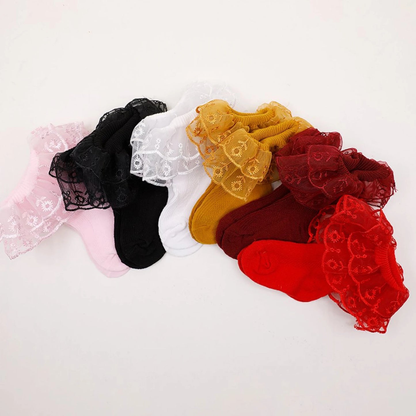 Adorable Toddler Girls Frilly Socks Stylish Lace Trimmed Dress Crew Socks for Everyday Wear and Special Occasions