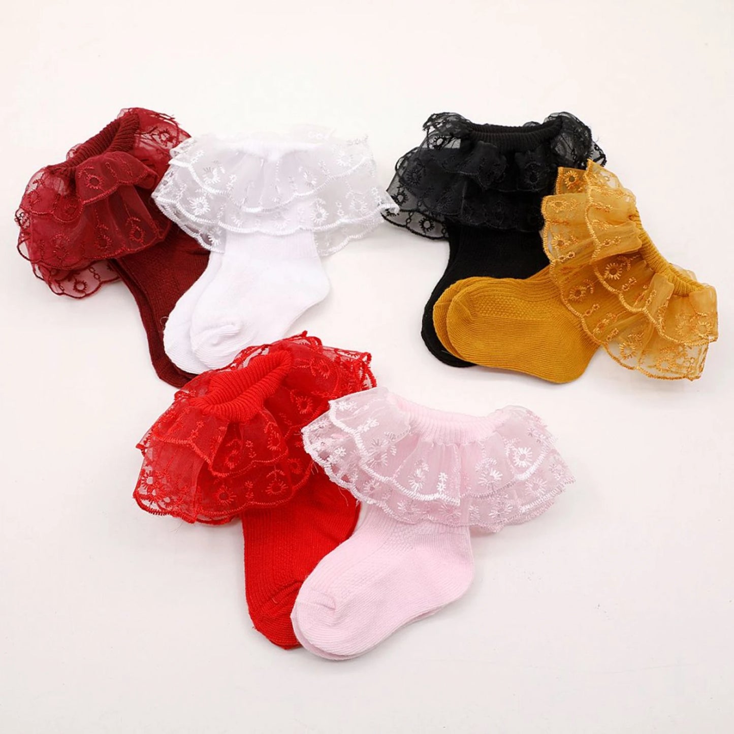 Adorable Toddler Girls Frilly Socks Stylish Lace Trimmed Dress Crew Socks for Everyday Wear and Special Occasions