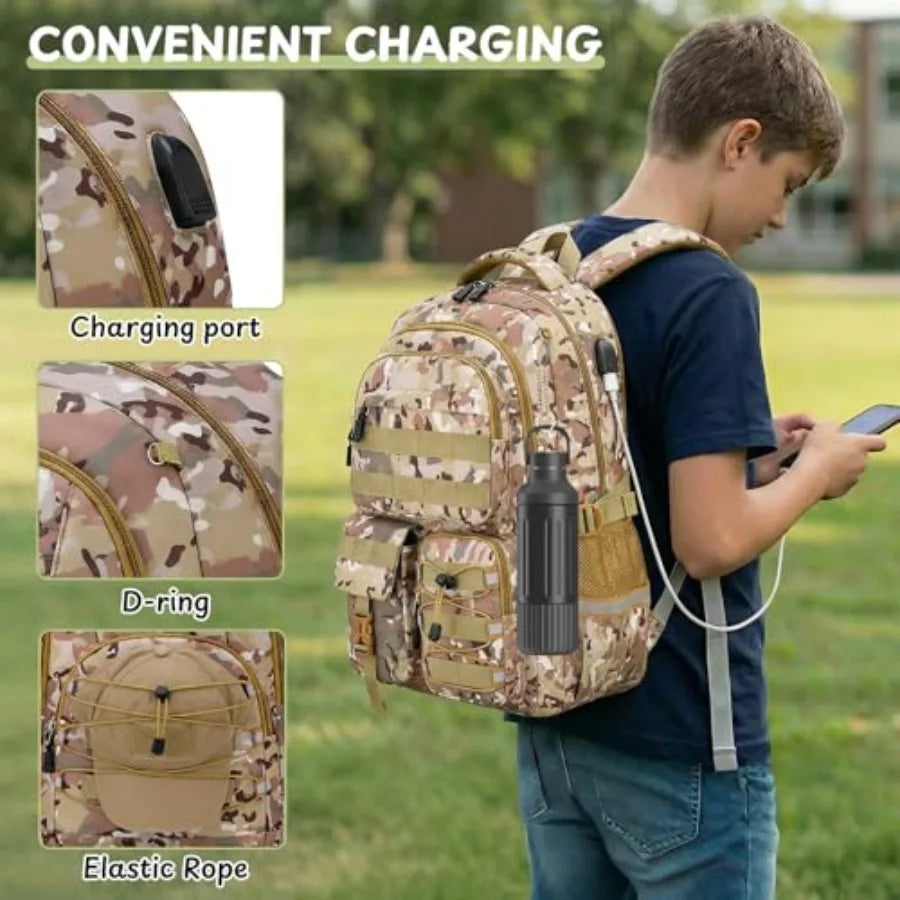 School Backpack for Boys - 4pcs Camo Boys Backpack with Lunch Box Set for Teens Elementary Middle High School - 18" Camouflag