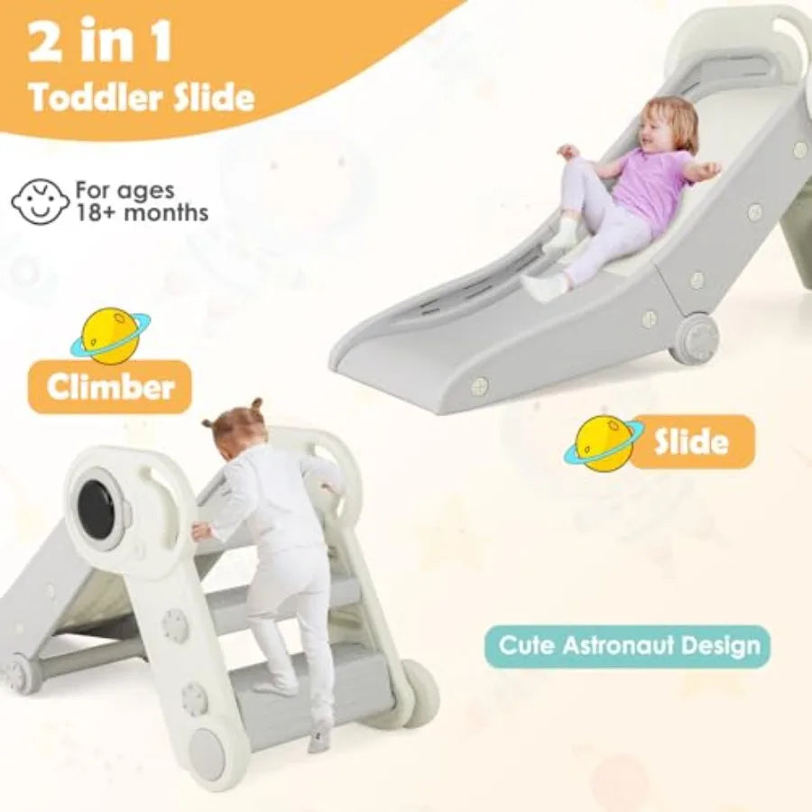 Toddler Slide Foldable Slide for Toddlers Aged 18+ Months 2 in 1 Indoor Folding Freestanding Baby Climber Playset Playground