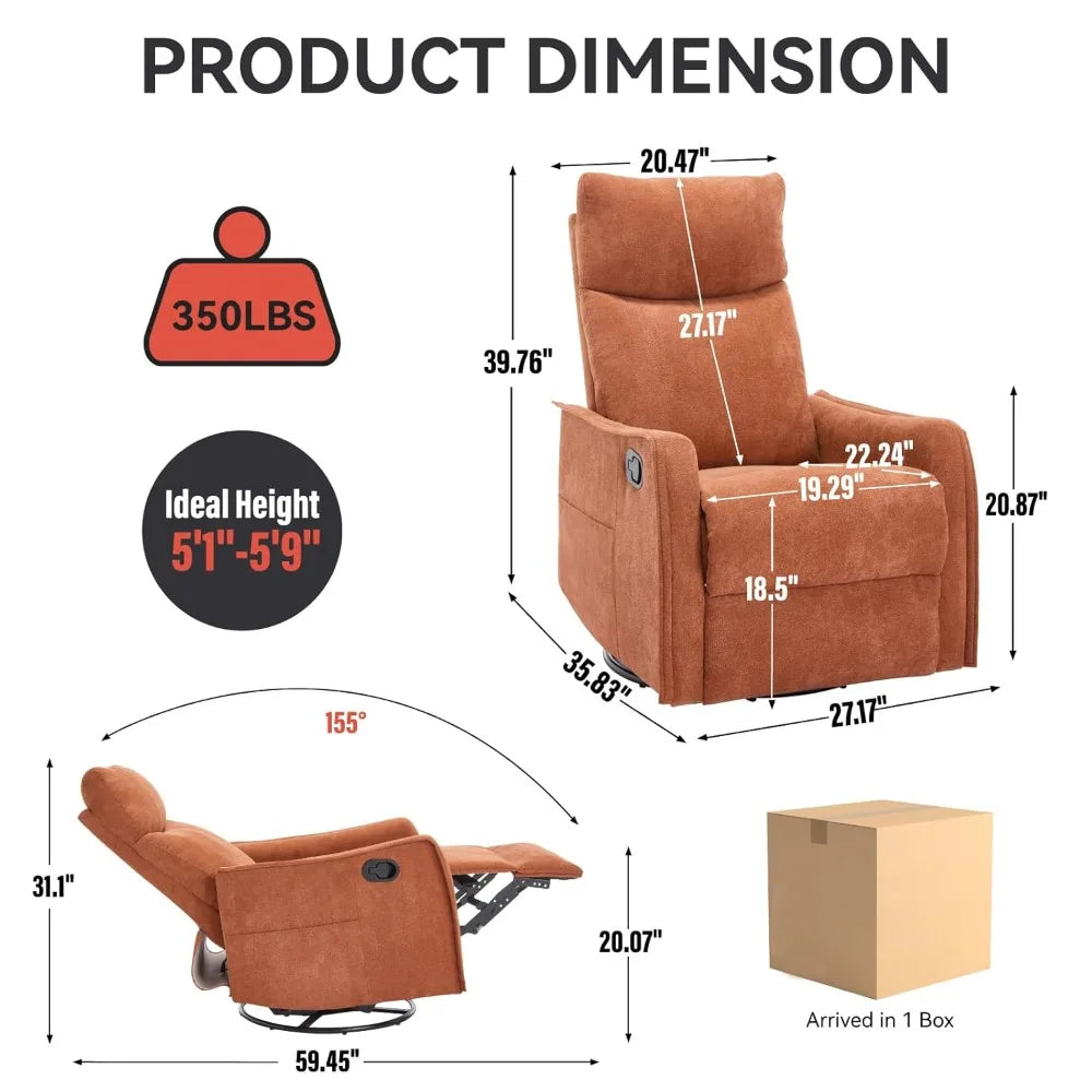 360 Swivel Rocking Recliner Chair for Adults, Nursery Rocking Chair with Heat and Massage, Glider Reclining Chair