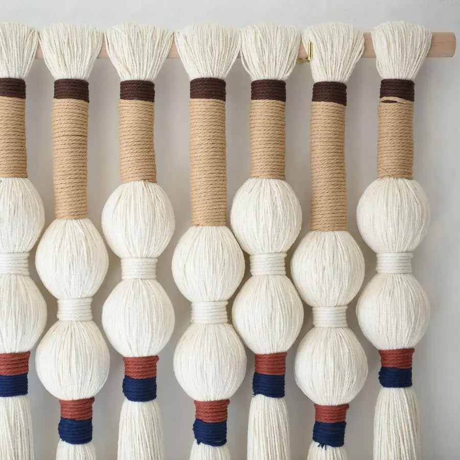 Macrame Wall Hanging Boho Wall Art Handmade Spherical Knot Design with Tassel Fringe, Boho Decor