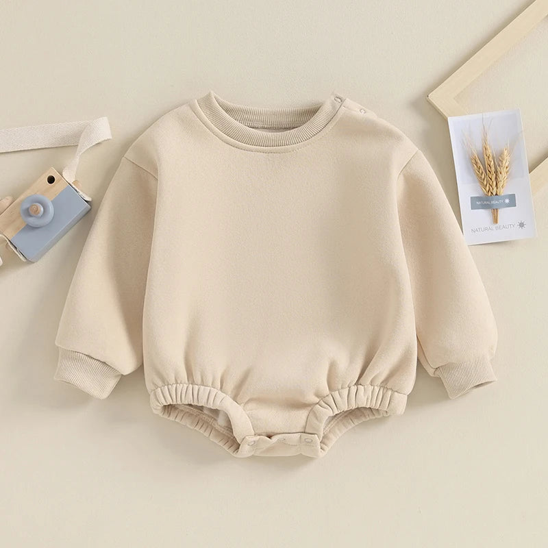 Newborn Baby Boys Girls Winter Jumpsuit Infant Warm Fleece Hooded Romper Toddler Solid Color Casual Outfit Coat