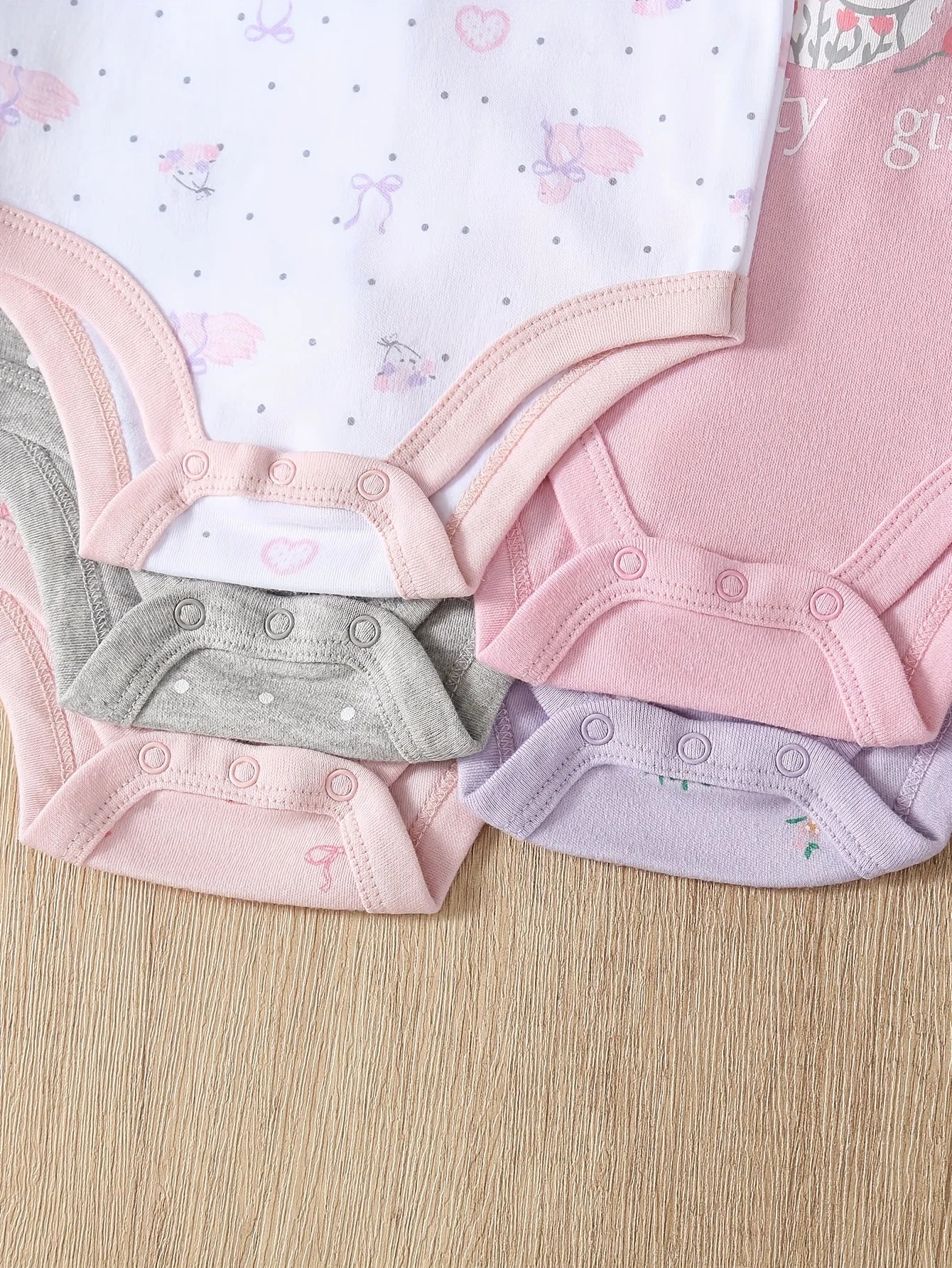 5pcs Baby Girl Romper Set - Cute Animal Print Short Sleeve Outfits with Ribbed Cuffs, Soft Breathable Fabric, All-Season Comfort, Elegant Round Neck Design for Outdoor Play & Casual Attire, Baby Girl Clothes, Playful Babywear