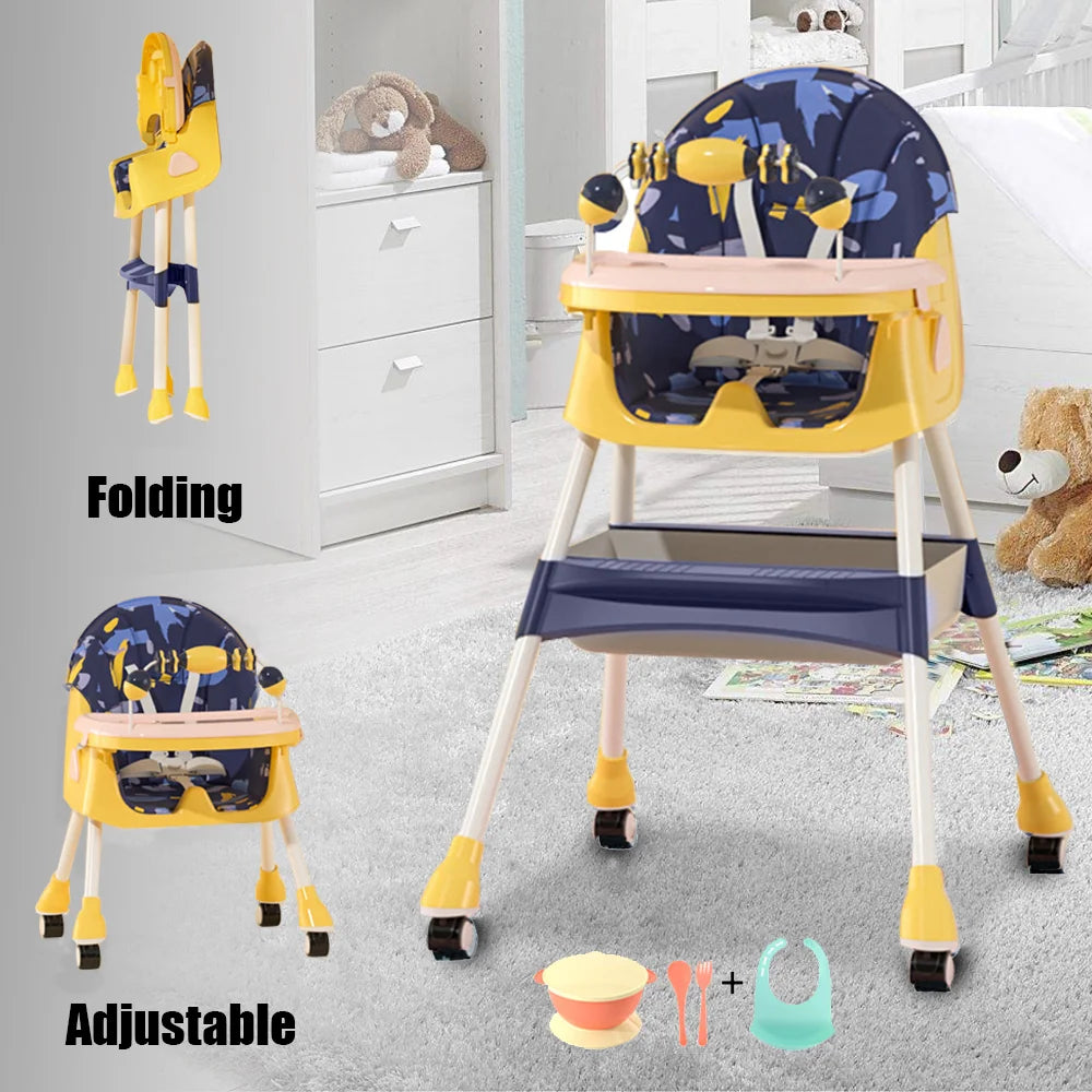 Foldable Baby High Chair Baby Dining Chair with Large Antislip Pad Toy Rack Easy to Clean Feeding Padding Case Accessories