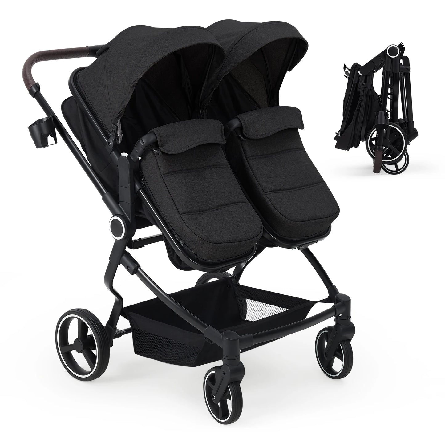 Side by Side Double Stroller for Twins,Lightweight Compact Foldable Baby Travel Stroller with High Landscape Seat
